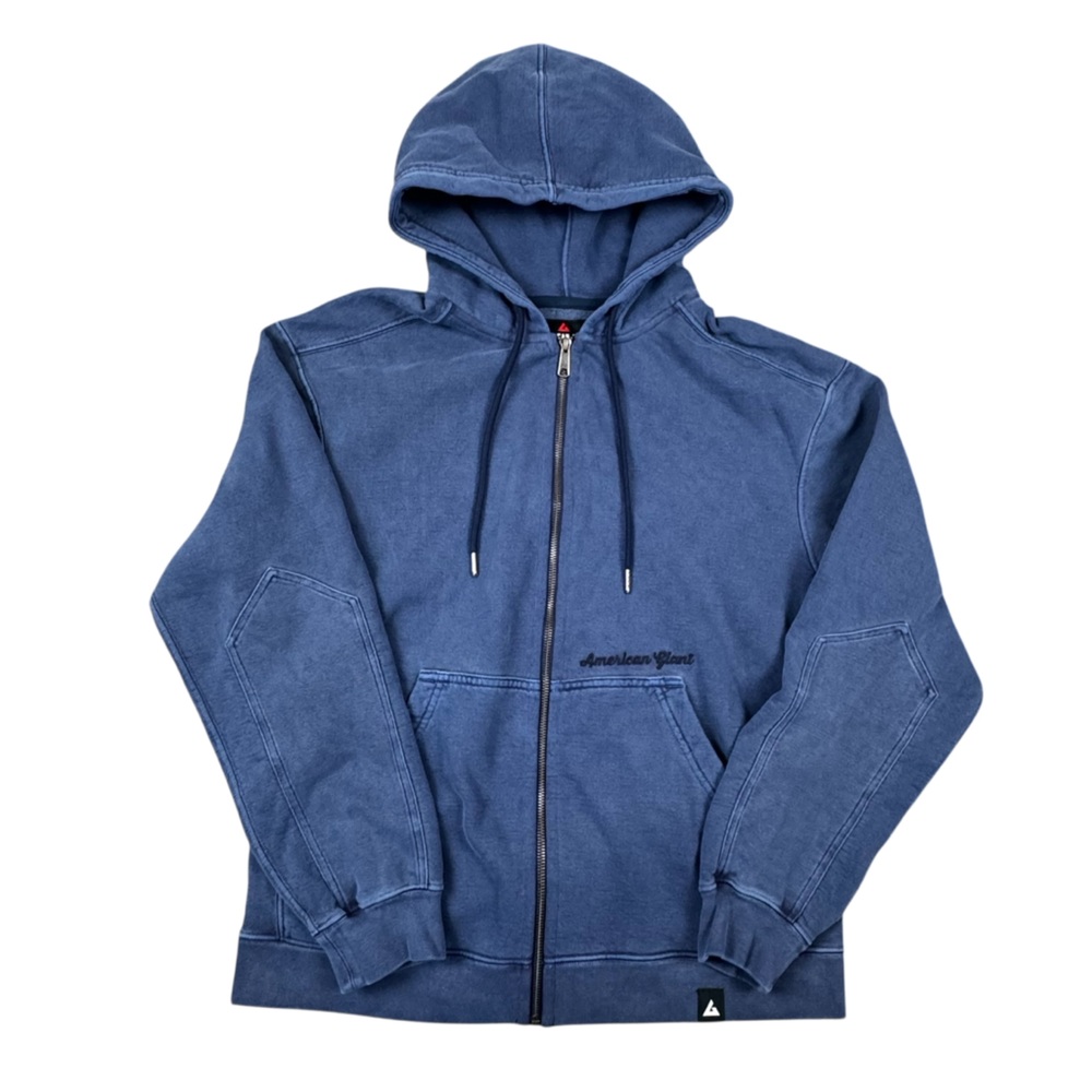 NEW American Giant Men’s Vintage Wash Relaxed Classic Full Zip Blue Hood Jacket